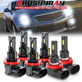 Chusyyray-h9 Chusyyray H11 For 2008-2014 Cadillac Cts 6x Combo Led Headlight Hi/lo Beam Fog Light Bulbs Kit