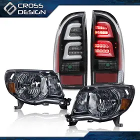 02hla2036abk Crossdesign Fit For 2005-2011 Toyota Tacoma Smoke Headlights And 3d Led Tube Bar Tail Lights