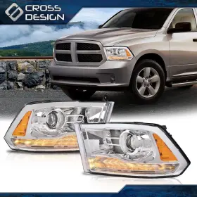 Big031303 Crossdesign Fits 13-18 Dodge Ram 1500 2500 3500 Project Headlights Smoke/clear Lens Lamps
