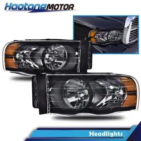 Ht-02hla3714abk Crossdesign Black Housing Headlight Lamps Left&right Fit For 02-05 Dodge Ram 1500 2500 3500