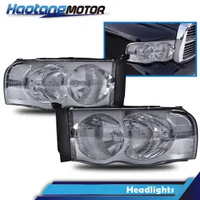 Ht-02hla3714atw Crossdesign 2pcs Smoke/chrome Headlights Left And Right Fit For 02-05 Dodge Ram 1500 2500 3500