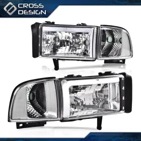 Ht-02hla3716bww Crossdesign Chrome Led Drl Headlight Lamps Fit For 1994-2002 Dodge Ram 1500 2500 3500 Pickup