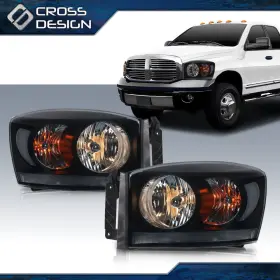 Ht-02hla3723bsw Crossdesign Fit For 06 07 08 Dodge Ram 1500 2500 3500 Smoke Lens Black Headlights Lamps