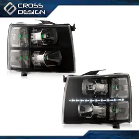 Ht-02hla4537bbw Crossdesign Led Strip Headlight Fit For 07-14 Chevy Silverado 1500/2500/3500 Amber Corner