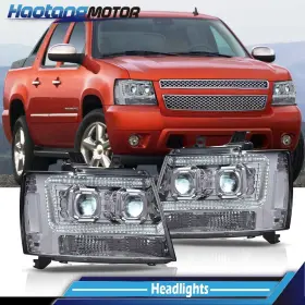 Ht-02hla4539ctw Crossdesign Fit For 2007-2014 Chevy Tahoe Suburban Avalanche Chrome Led Drl Headlight Lamps
