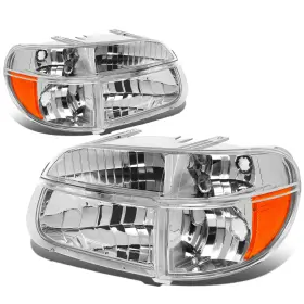 Dpt-hlohfexp954pcham Dpt Motorsports Fit 1995-2001 Ford Explorer Pair Chrome Housing Amber Corner Headlight/lamp Set