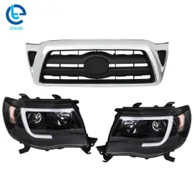 48741 Etecgo Set Front Bumper Grille Chrome For 05-11 Toyota Tacoma Black Housing Headlights