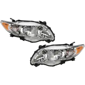 12009344 Evan-fischer Headlight Left And Right Chrome Housing For 09-10 Toyota Corolla Base Ce Le Xle