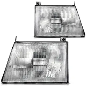 13079553 Everparstorecs Chrome Housing Headlights Assembly Pair Fits 1992-1996 Ford Econoline Van