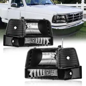 Fl-hl-0026p-bk Fullux Headlights Compatible With 1992-1996 Ford F150 F250 F350 &1992-1996 Bronco