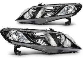 Gd128517car Gdcar Headlights Assembly Pair For Honda Civic Sedan 2006 2007 2008-2011 Black Housing