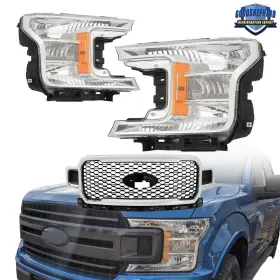 Gp25639dh Goodshepherd18 Left Right Black Housing Headlights For 2018-2020 Ford F150 Front Bumper Grille Gp25639dh Goodshepherd18 Left Right Black Housing Headlights For 2018-2020 Ford F150 Front Bumper Grille