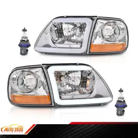 E-02hla1238bwt Grandorange Fit For 97-04 F150 Expedition Clear Led Tube Headlights And Corner Parking Lights