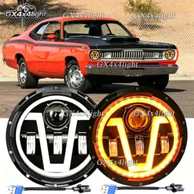 Cv72p02 Gx4x4light Fit Plymouth Duster 340 1970-1975 Halo 7 Inch Round Led Headlights Hi/lo Drl Cv72p02 Gx4x4light Fit Plymouth Duster 340 1970-1975 Halo 7 Inch Round Led Headlights Hi/lo Drl