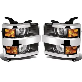 Wj1020-0596c Hawkley Projector Headlights Chrome Trim For 2015-2019 Chevy Silverado 2500hd 3500 Hd