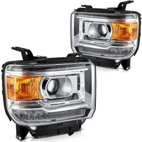 Hd12834101ld Hdautoworld Fits Gmc Sierra Base/denali/sle/slt 2014-2019 Left Right Pair Chrome Headlights