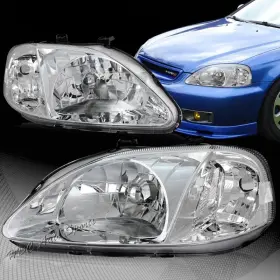 4-hl-hdcv9900ch-0 Hdc Autosports For 1999-2000 Honda Civic Jdm Chrome Housing With Clear Reflector Headlights Lamps
