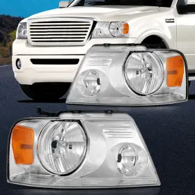Im10980001p Imcarparts Headlights Assembly Fit For 2004 - 07 2008 Ford F150 F-150 Chrome Amber Headlamp