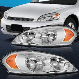 Im10981201m Imcarparts Pair Headlights Assembly Chrome Housing Fits 2006-2013 Chevy Impala Lh Rh Side