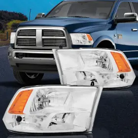 Im16589301rts Imcarparts Pair Headlights Assembly Chrome Clear Fits 2009-2010 Dodge Ram 1500 Lh Rh Side