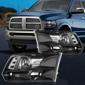Im16589501rts Imcarparts Pair Black Clear Headlights Assembly Fits 2009-2010 Dodge Ram 1500 Lh Rh Side