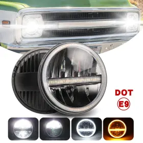 J004hp1pc Jg-carparts 7 Inch Round Led Headlight H4-h13 Halo Hi/lo Bulb For Chevy C10 C20 C30 G10 G20 K10