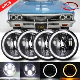 Jgm002zq4 Jg-ledlight 4pcs 5 3/4 Inch 5.75 Led Headlights With Halo Ring Drl For Chevrolet Caprice 1966-1976