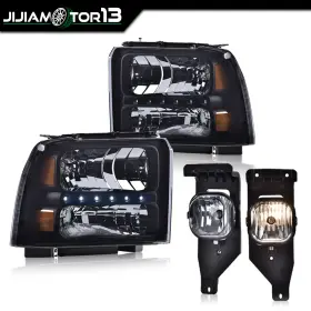 J-02hla1208xbm Jijiamotor13 Fit For 05-07 Ford F250-550 Super Duty 4x Smoke Headlights And Clear Fog Lights J-02hla1208xbm Jijiamotor13 Fit For 05-07 Ford F250-550 Super Duty 4x Smoke Headlights And Clear Fog Lights