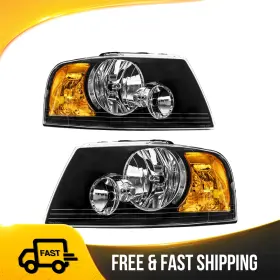 637772 Kac 2x Front Headlight Assembly Black Clearfits 2003-2006 Ford Expedition