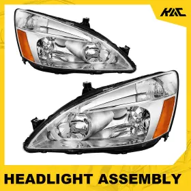 Aa759817 Kac 2pcs For 2003-2007 Honda Accord Chrome Housing Amber Corner Headlamps/lamp Set