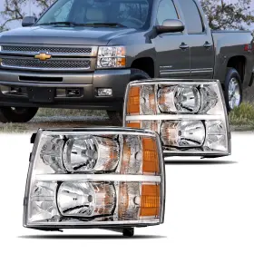 Fu980129 Kac For 2007-2014 Chevrolet Silverado Chrome Housing And Amber Headlights Assembly