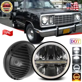 Kb-autolight 785382906361 7 Inch Round Led Headlight Halo Drl For Dodge Dart D100 D200 D300 Pickup Truck