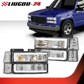 Big36849 Liugou74 Led Drl Headlights Fit For 94-99 Chevy Suburban C/k Tahoe Gmc Yukon Clear Chrome