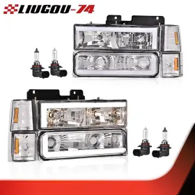 Big39838 Liugou74 Led Drl Headlights Fit For 94-99 Chevy Suburban C/k Tahoe Gmc Yukon Chrome Amber