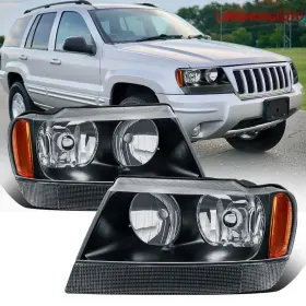 K13ha016369 Longhongauto 2pcs Black Housing Headlights Assy For 1999-2004 Jeep Grand Cherokee Headlamps
