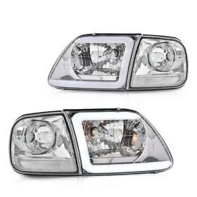 Big943 Lqi Led Drl Headlights Corner For 1997-2004 Ford F150 Expedition Clear Black/amber