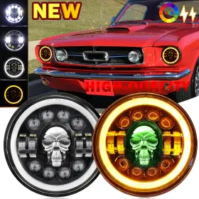Lx-light 783798264884 Pair 180w Skull Rgb Fit Ford Mustang 1965-1978 7inch Round Led Headlights Hi/lo Lx-light 783798264884 Pair 180w Skull Rgb Fit Ford Mustang 1965-1978 7inch Round Led Headlights Hi/lo