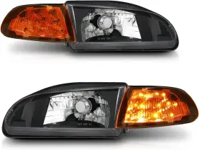 M-auto 840256406818 Headlight Assembly Pair Left Right Black/clear - Crystal Amber Corner