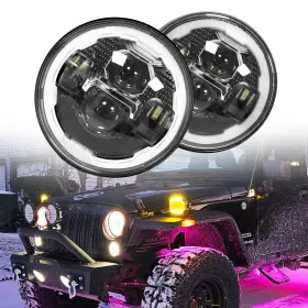 Mic-07-13207 Mictuning 2x7 Inch Round Led Headlights Halo Angel Eyes H6024 Plug For Jeep Wrangler Jk Tj Mic-07-13207 Mictuning 2x7 Inch Round Led Headlights Halo Angel Eyes H6024 Plug For Jeep Wrangler Jk Tj