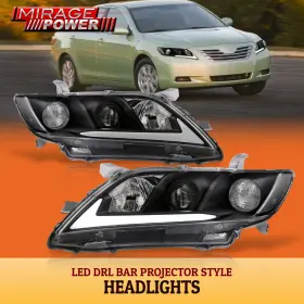 Hl-ty9-cam07-drl-bkcl-598-i5 Miragepower2008 Black Led Drl Tube Projector Head Lights Lamps Left And Right For 2007-2009 Camry