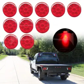 10159420 Mirozo 10pcs Red 2 Inch Round Side Marker Tail Trailer Light 9 Led Universal Cars