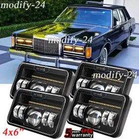 46002b402 Mod 4pcs 4x6 Inch Led Headlights Hi/lo Drl Turn Signal Fit Lincoln Town Car Continental