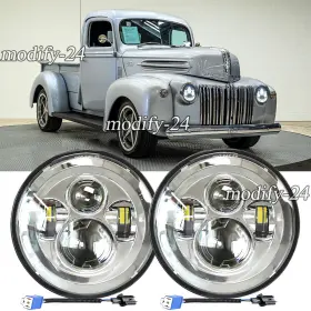 C003s202 Mod Fit Ford F1 1948-1952 Pair 7 Inch Projector Round Led Headlights High Low Beam