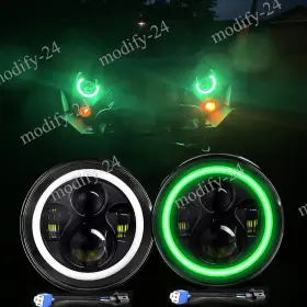Vj015320601 Mod Dot Green Halo 7 Inch Round Led Headlights Hi/lo Fit Jeep Wrangler Jk Tj Lj Cj 97-18 Vj015320601 Mod Dot Green Halo 7 Inch Round Led Headlights Hi/lo Fit Jeep Wrangler Jk Tj Lj Cj 97-18