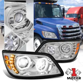 Mt1-hc140yahlh Motor-1 Chrome Led Drl Sequential Signal Projector Headlights For 06-17 Hino 258/338