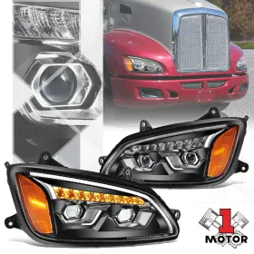 Mt1-hlhay069bk Motor-1 Led Sequential Chasing Projector Black Amber Headlights For 08-17 Kenworth T660