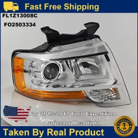 14865745 Ocsair Right Projector Headlight For Ford Expedition 2015-2017 Halogen With Bulbs Chrome