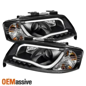 5-444-ada698-ltdrl-bk Oemassive Fits 98-01 Audi A6 Led Projector Black Headlights With Build-in Drl Tube Lights