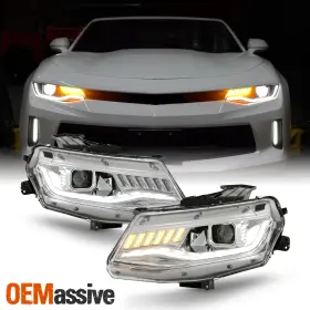 5-444-ccam16hidsi-seq-c Oemassive For 2016-2022 Camaro Hid/xenon Led Projector Chrome Headlamp With Sequential Signal