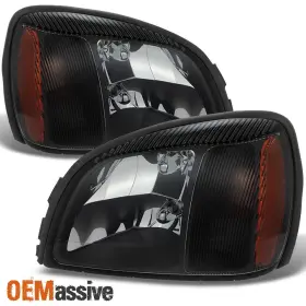 5-hd-jh-caddev00-am-bk Oemassive Fit 2000-2005 Cadillac Deville Black Crystal Headlights Lights Lamps L R